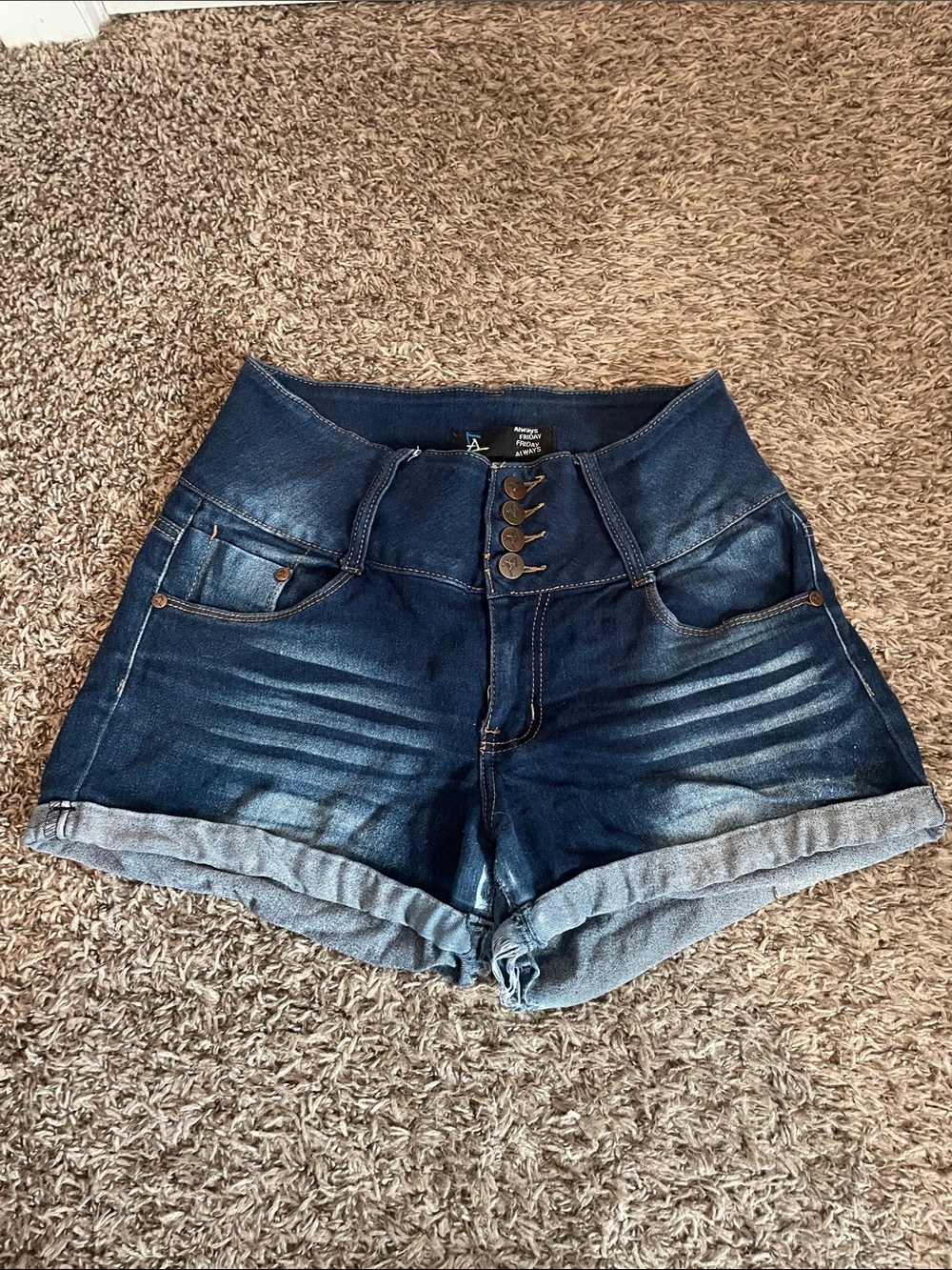 High-Waist Dark Blue Denim Roll-Cuff Women's Shorts